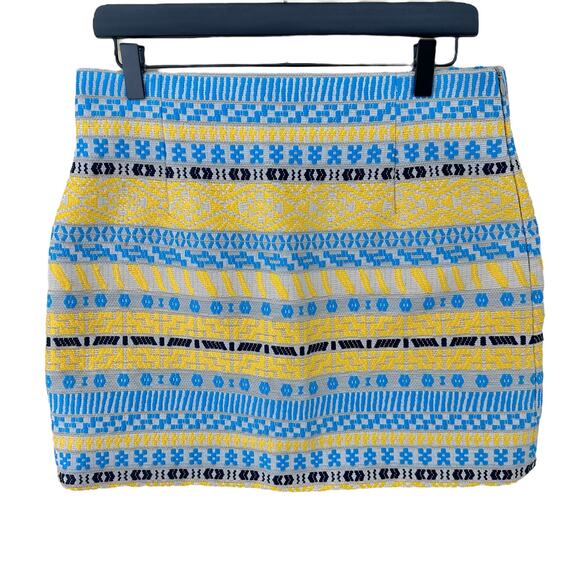 Zara Woman Skirt Embroidered Striped Jacquard Blue Yellow Cream Size L - Picture 1 of 8